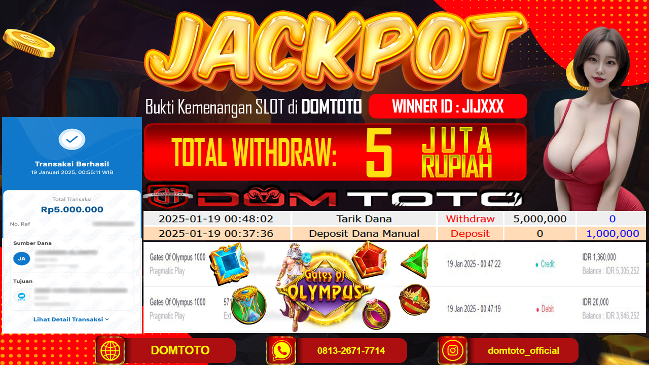 JACKPOT SLOT GATES OF OLYMPUS 1000 19  JANUARI 2025